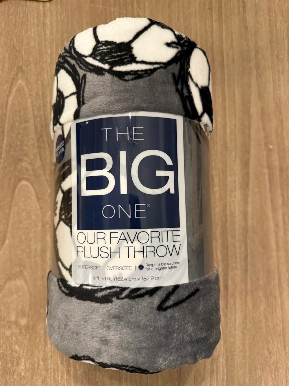 The Big One Oversized Soccer Supersoft Plush Throw Blanket Grey